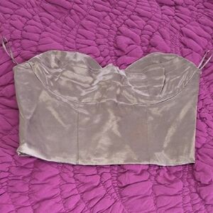 Zara Satin Bustier Crop Top in Champagne Taupe